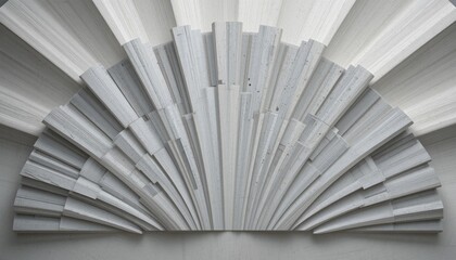 Dynamic architectural installation of white geometric shapes modern gallery art display minimalist environment artistic viewpoint contemporary concept