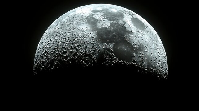 Detailed moon surface with craters in dark space