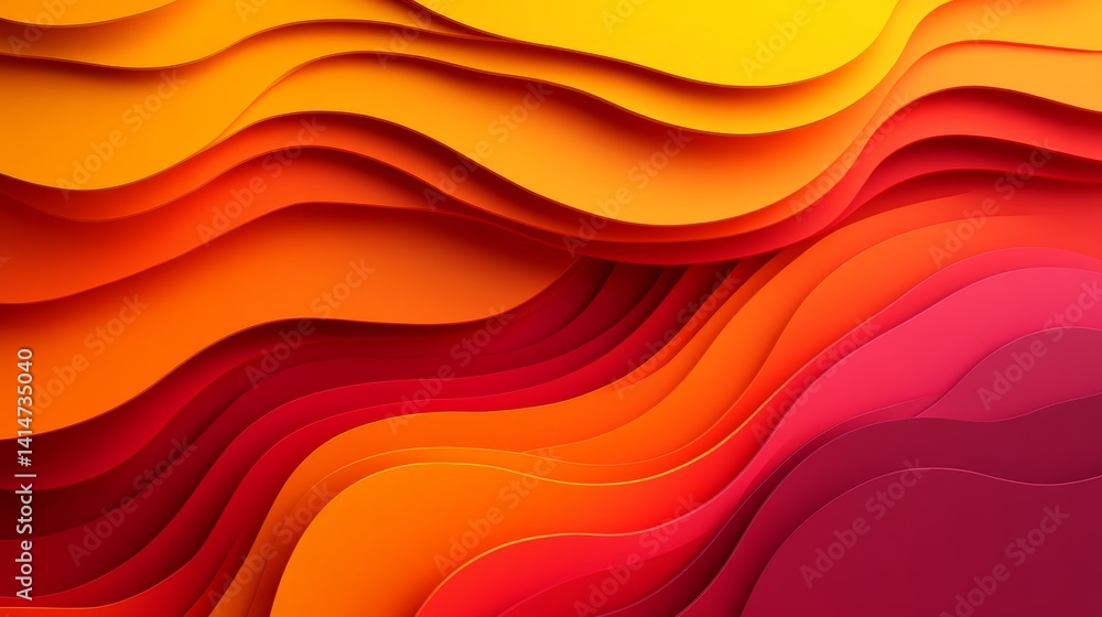 Poster abstract background, 3d render of flowing paper waves in warm colors, dynamic design element
