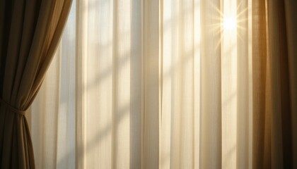 Sunlight streaming through sheer curtains cozy room photography warm atmosphere interior view serenity and calmness