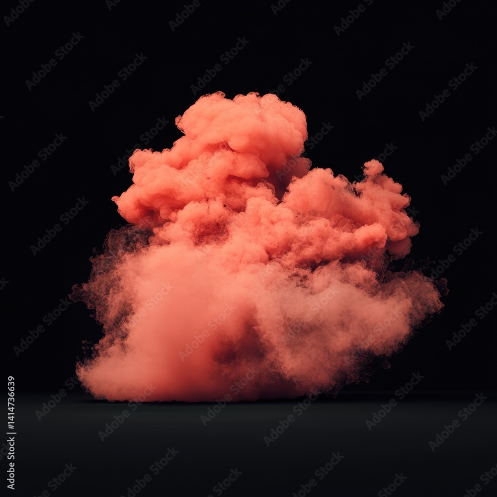 Poster ethereal coral smoke cloud against a dark black background creating a sense of mystery and intrigue 