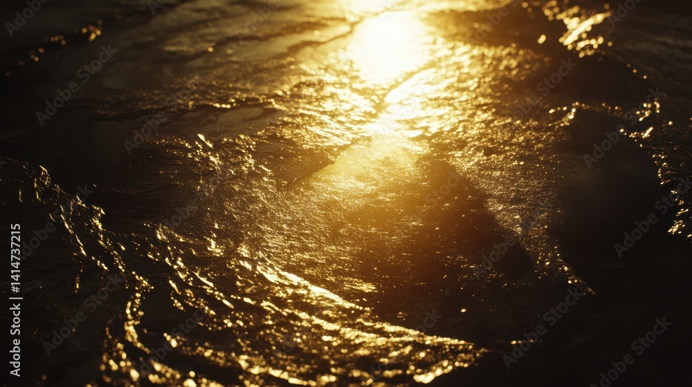 Poster abstract sunlight reflection on dark water surface creating a golden texture with dramatic lighting 