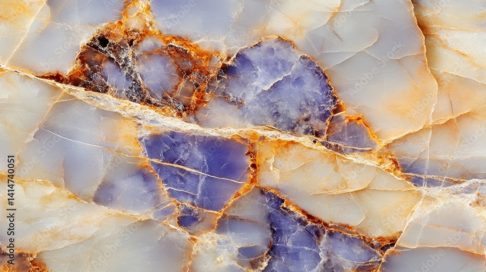 Poster abstract marble texture with intricate veins in blue orange and white colors creating a luxurious an