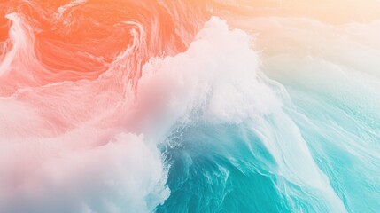 Fototapeta premium Abstract aerial view of ocean waves with vibrant coral and turquoise hues creating a dynamic and calming visual experience perfect for backgrounds