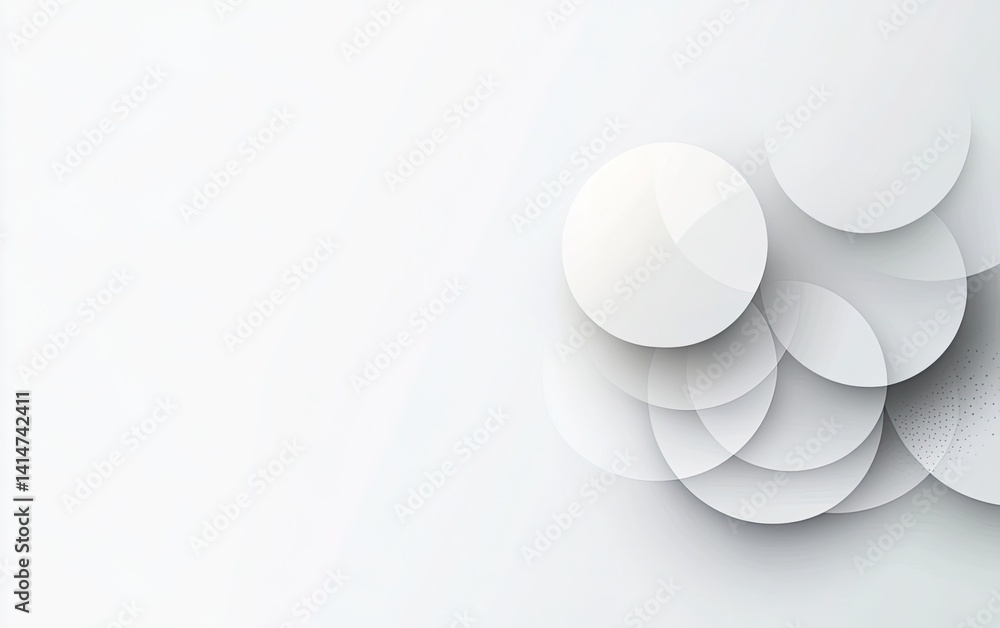 Poster abstract white circles arrangement subtle shadows simple clean background design