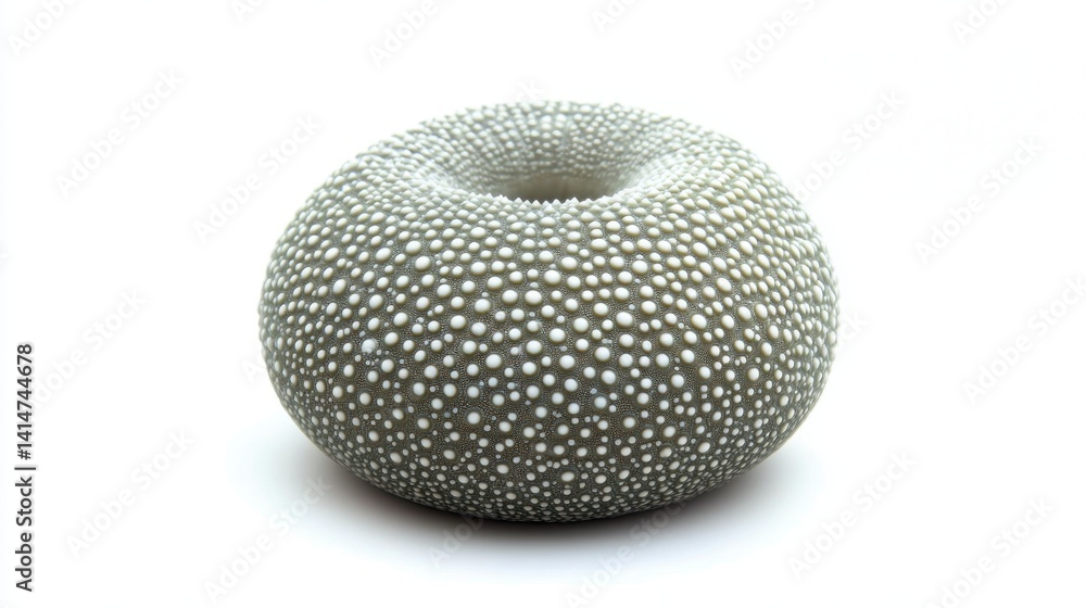 Poster unique sea urchin shell donut shape on white background close up macro photography natural patterned