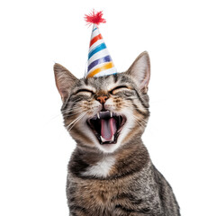 Cat wearing party hat on transparent background