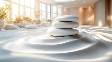 there are three stacked rocks on top of each other in a room