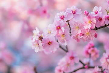 Obraz premium Flower Tree. Blossoming Sakura Tree in Japanese Garden Spring Background