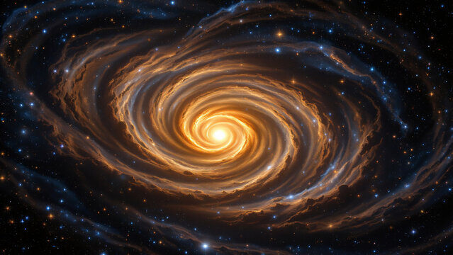 The swirling arms of a colossal system of stars, gas, and dust. The central bulge glows intensely, while the outer regions reveal intricate structures shaped by gravity and cosmic forces.