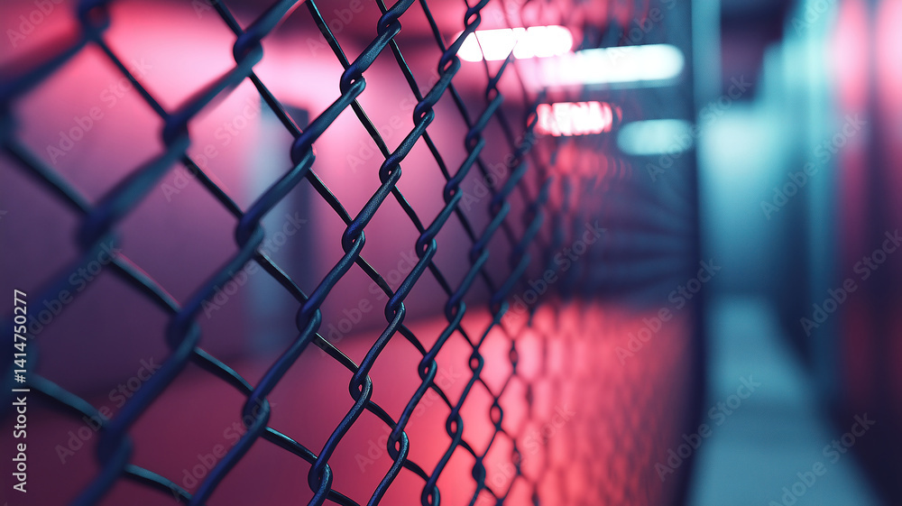 Aufkleber security fence in a server room with a blurred backdrop representing data protection and tech securi