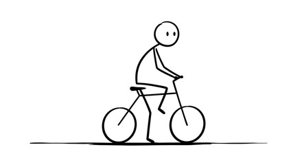 A simple stick figure riding a bicycle with a minimalist design on a white background art drawing