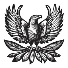 Obraz premium Majestic Eagle in Woodcut Style with Intricate Feather Details