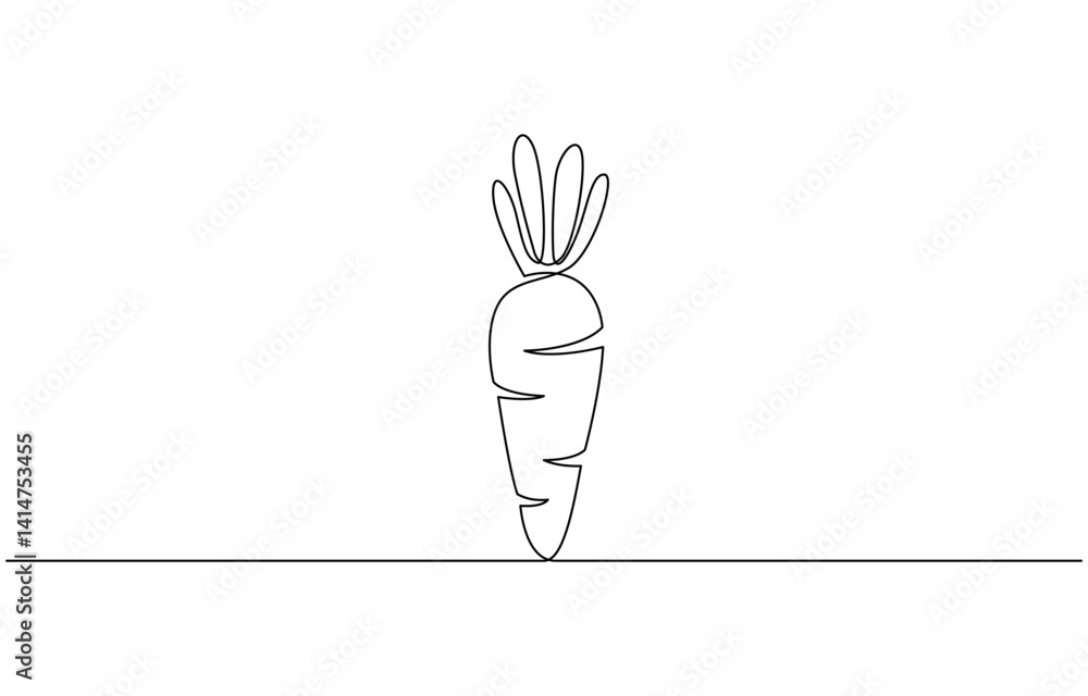 Poster carrot in one continuous line drawing of vector illustration, carrot in one continuous line drawing 
