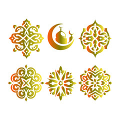 Set of abstract floral elements of regal gold Eid-ul-Adha mandala enriched with Islamic arabesque details