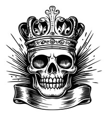 Fototapeta premium Intricate Engraving of a Skull with Crown and Decorative Elements