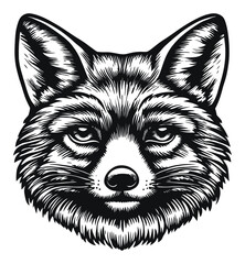 Obraz premium Detailed Black and White Woodcut Illustration of a Fox Face