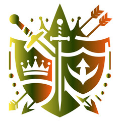 Exalted gold-plated vintage insignia displaying ornate shield and royal weapons elegant design