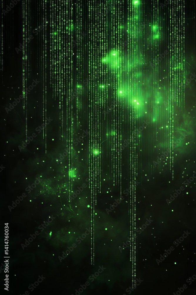 Aufkleber abstract green matrix code display background in black and green colors, technology concept