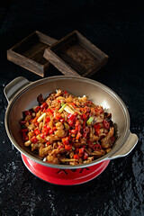 Hunan style fried bullfrog with rice pepper and garlic