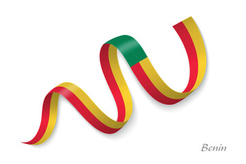 Benin flag ribbon waving with national colors