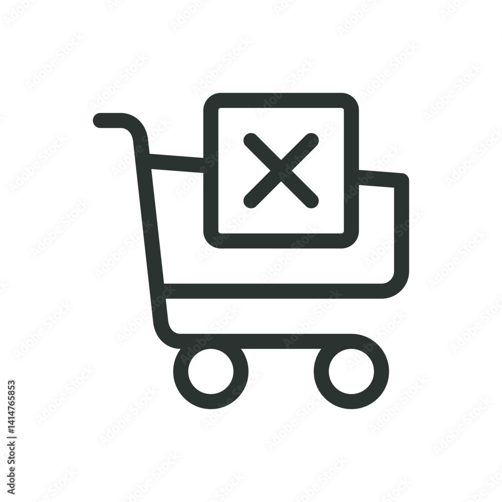 Poster delete shopping cart line icon, trolley cart with close vector symbol with editable stroke