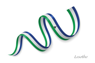 Lesotho flag ribbon waving with national colors