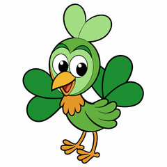 cartoon bird with green leaf