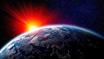 Obraz premium Blue planet Earth, a global sphere with continents and seas illuminated by the sun's light in vast space