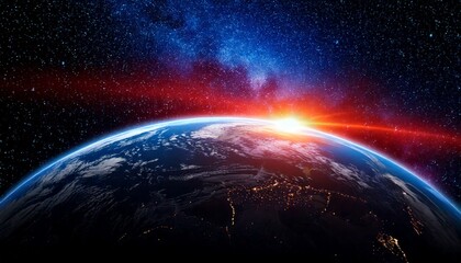 Fototapeta premium Blue planet Earth, a global sphere with continents and seas illuminated by the sun's light in vast space