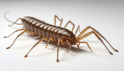A detailed close-up of a centipede showcasing its elongated body and numerous legs.