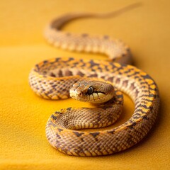 Obraz premium Desert snake coiled on heated golden dune