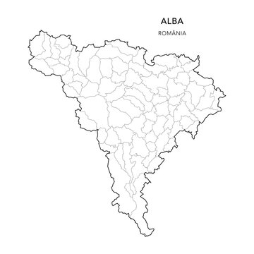 Vector Map of Alba County (Județul Alba) with all Administrative Territorial Units (UAT) including Municipalities (Municipii), Towns (Orașe) and Communes (Comune) - Romania 2025
