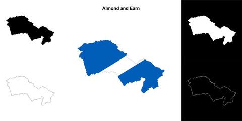 Almond and Earn blank outline map set