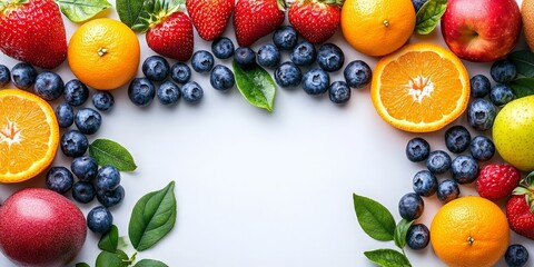 Assorted Fresh Fruits on White Background for Healthy Eating