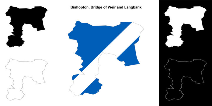 Bishopton, Bridge of Weir and Langbank blank outline map set