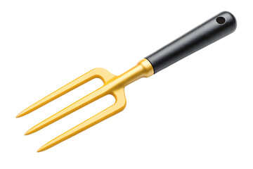 Fototapeta premium Golden Garden Fork with Black Handle isolated on white