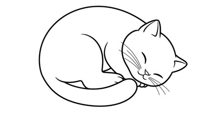 Cozy Sleeping Kitten Coloring Sheet Tail Wrapped Around Curled Feline Printable Cat Drawing Activity