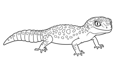 Obraz premium Smiling Leopard Gecko Coloring Page Child Friendly Reptile Showing Spots Detailed Lizard Line Art