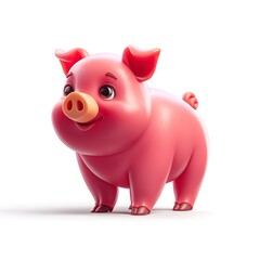 Fototapeta premium A cute, cartoonish pink pig with a cheerful expression, designed for playful contexts.