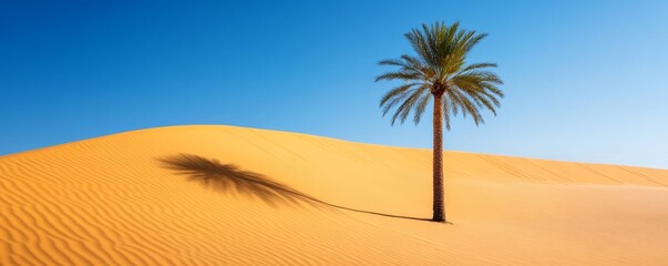 Palm oasis surrounded by golden dunes, life in the desert