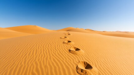Fading footprints leading into endless golden dunes