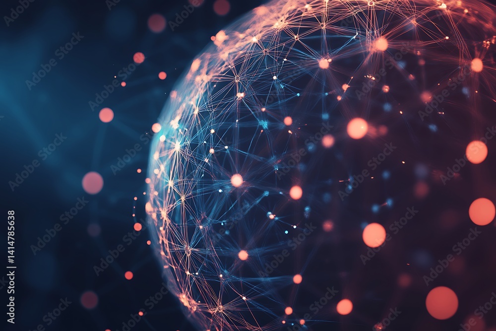 Aufkleber Abstract Global Network Connection of Luminous Dots and Lines on Dark Background