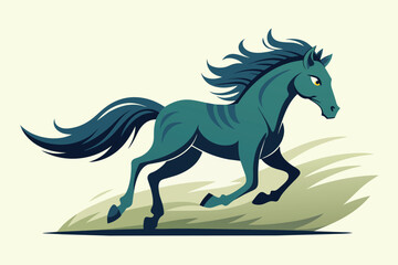 Black stallion vector illustration depicts a  running horse silhouette with a white mane