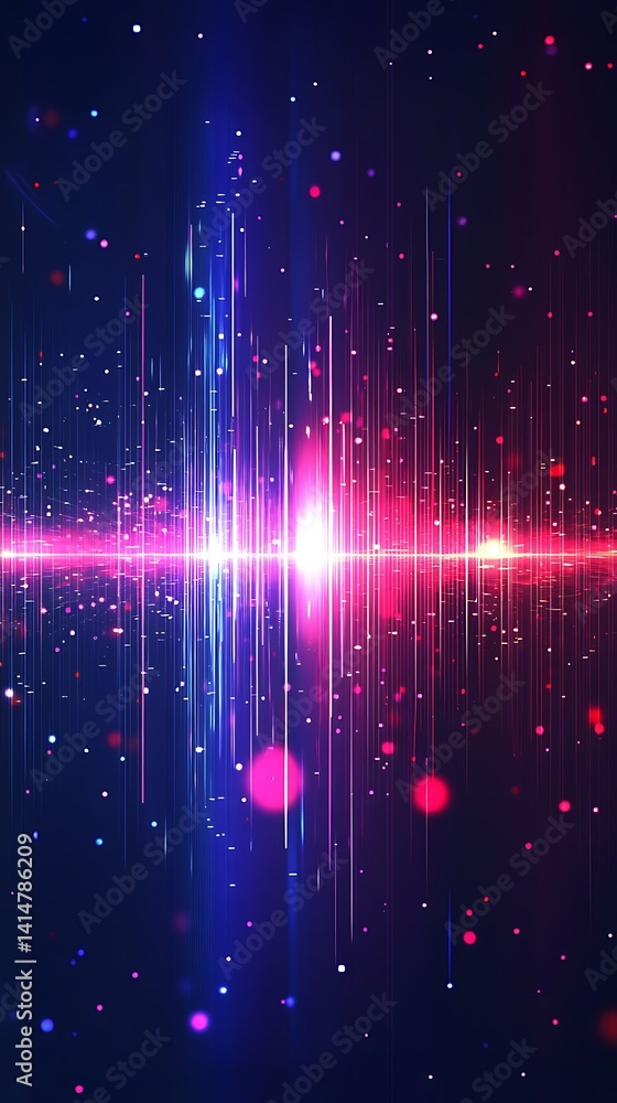 Aufkleber abstract glowing data stream with blue, pink and red light effects, bokeh orbs