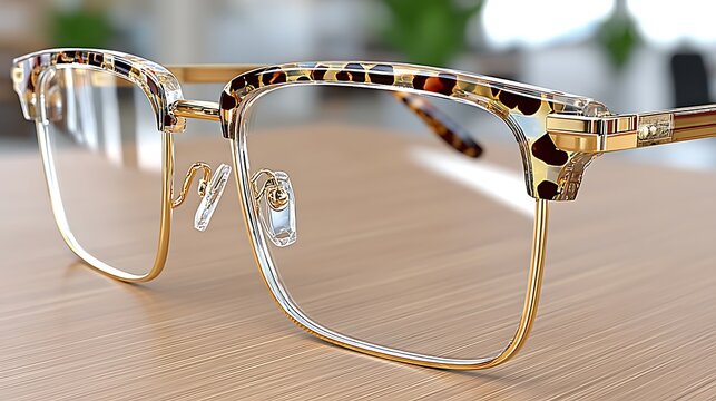 Stylish Gold Rimmed Eyeglasses with Tortoise Shell Pattern Frames Modern Optical Fashion Accessory