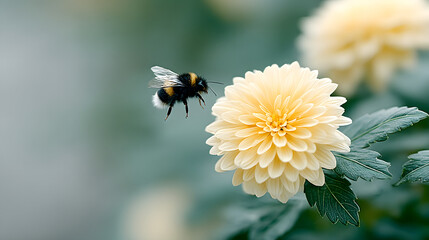 A bee sits on a flower, basking in the sunlight, with vibrant black and yellow colors, capturing the essence of nature’s pollination process.
