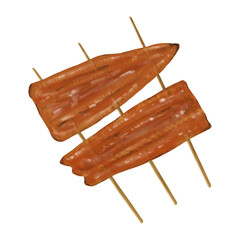 無病息災を願い土用の丑の日に食べる、串に刺さった鰻の蒲焼のイラスト