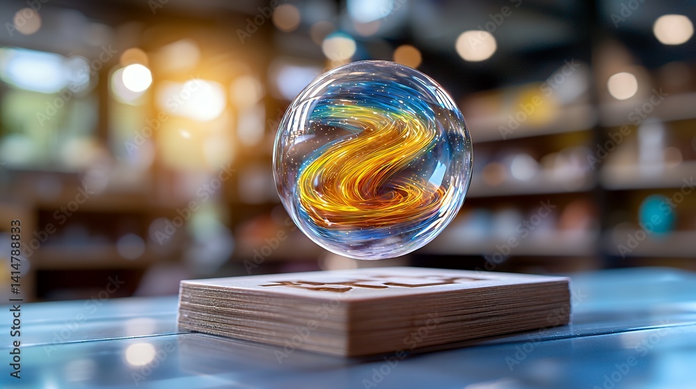 Poster levitating bubble above a book abstract concept visualization