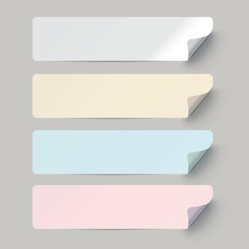 Set of vector horizontal realistic paper labels with different colors on transparent background.